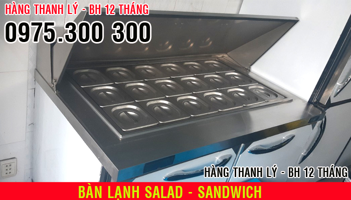 Bàn lạnh Salad, Sandwich, bán trà sữa, Topping Cắt khay inox theo yêu cầu