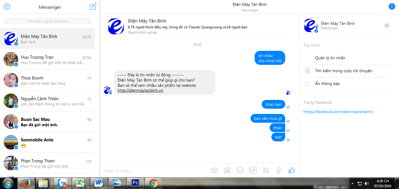 Quản l&yacute; Ch&aacute;t Live facebook chăm s&oacute;c kh&aacute;ch h&agrave;ng