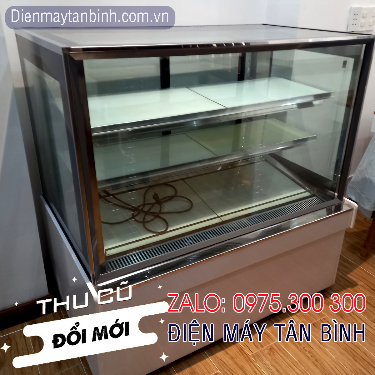 Tủ bánh sinh nhật cũ 3 tầng 1m2 kính vuông