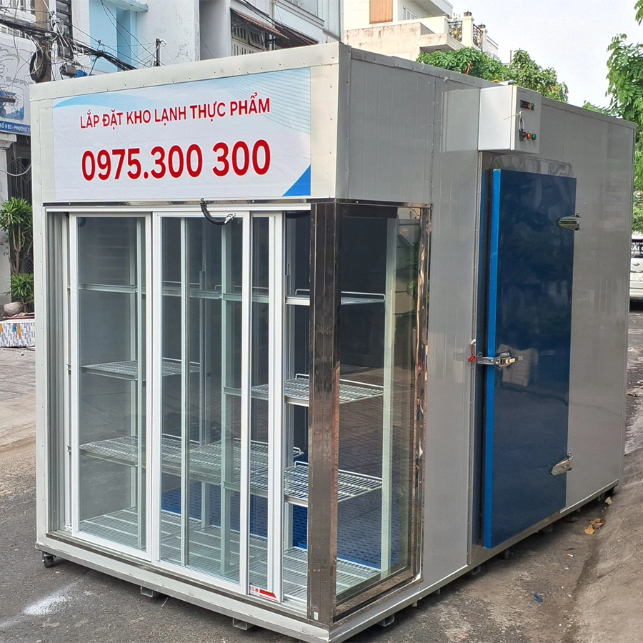 Kho lạnh mini 20 khối cửa kính lùa và vĩ trưng bày và bảo quản trái cây
