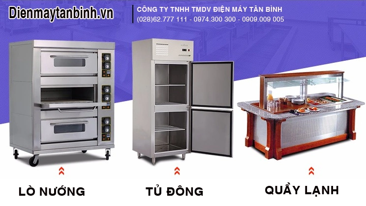 tủ đông inox, lò nướng bánh và quầy trưng bày