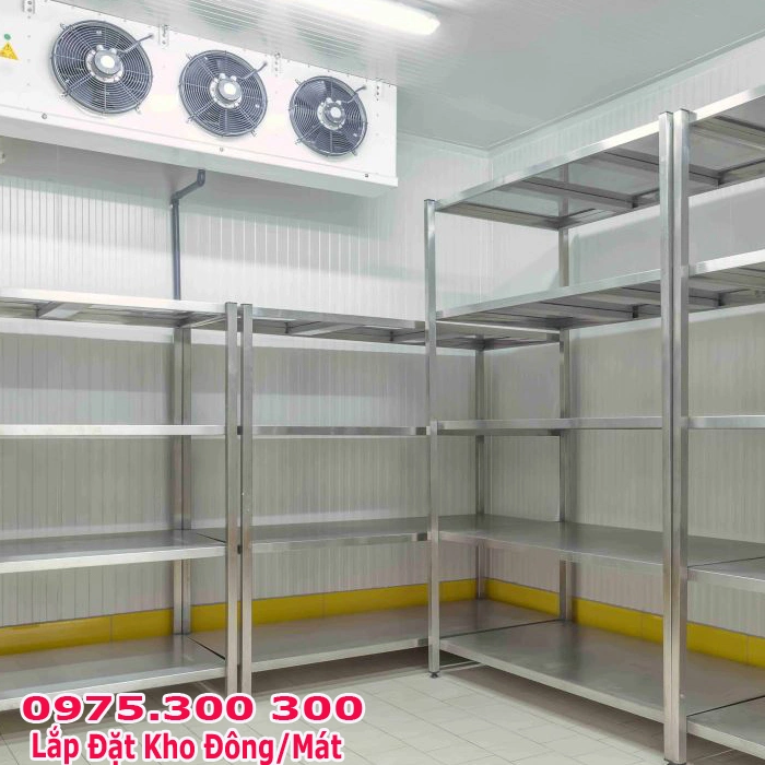 Kệ inox kho lạnh, ngăn inox 304 cho kho đông, kho mát 6 kệ inox kho lạnh