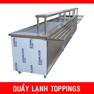 Quầy bàn lạnh trưng bày Toppings trà sữa, bán chè, salads