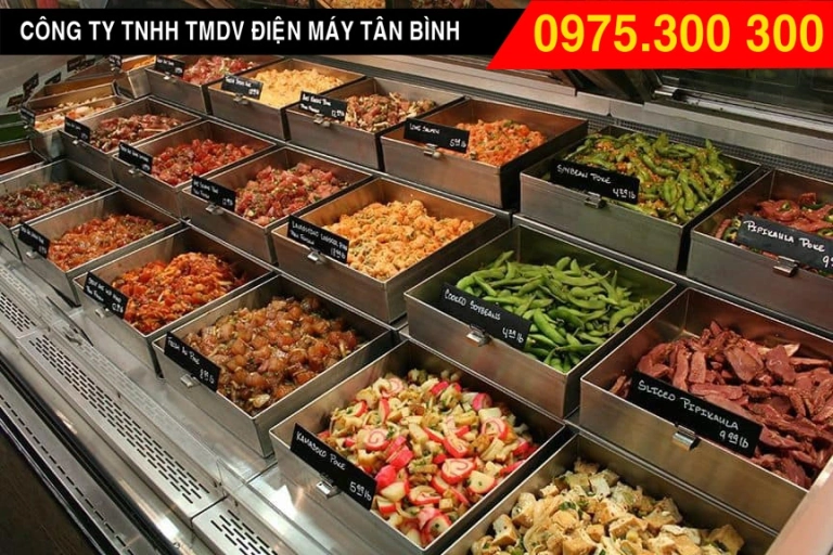Quầy lạnh, tủ đông mát trưng bày cá hải sản tôm ghẹ, thực phẩm tự chọn