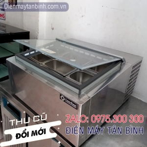 Tủ đông kem cũ mặt kính Easybest mini đặt bàn, có 4 khay inox