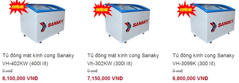 Tủ kem sanaky kính cong