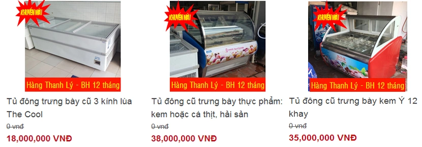 Tủ đông trưng bày kem thanh lý