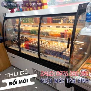 Tủ mát cũ 2m kính cong lùa trước 3 tầng trưng bày thực phẩm tự chọn