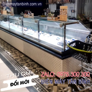 Tủ mát cũ kính vuông trưng bày thực phẩm, thịt sạch