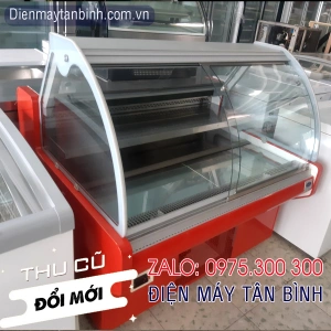 Tủ mát cũ kính cong Carrier trưng bày thịt heo sạch dài 1m35