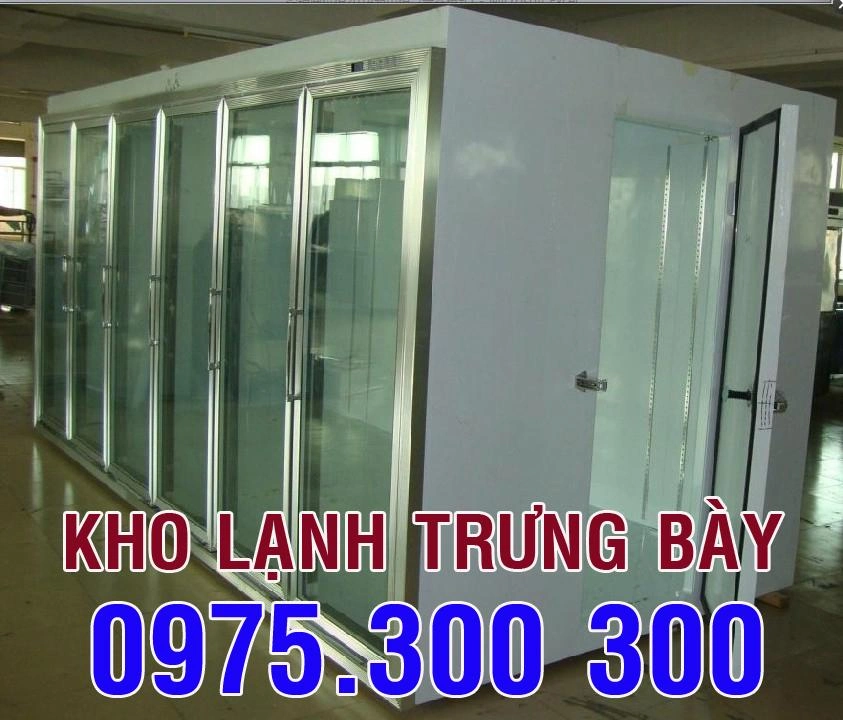 Kho lạnh có cửa kính sấy nóng trưng bày thực phẩm trong siêu thị, lắp ráp theo mọi yêu cầu